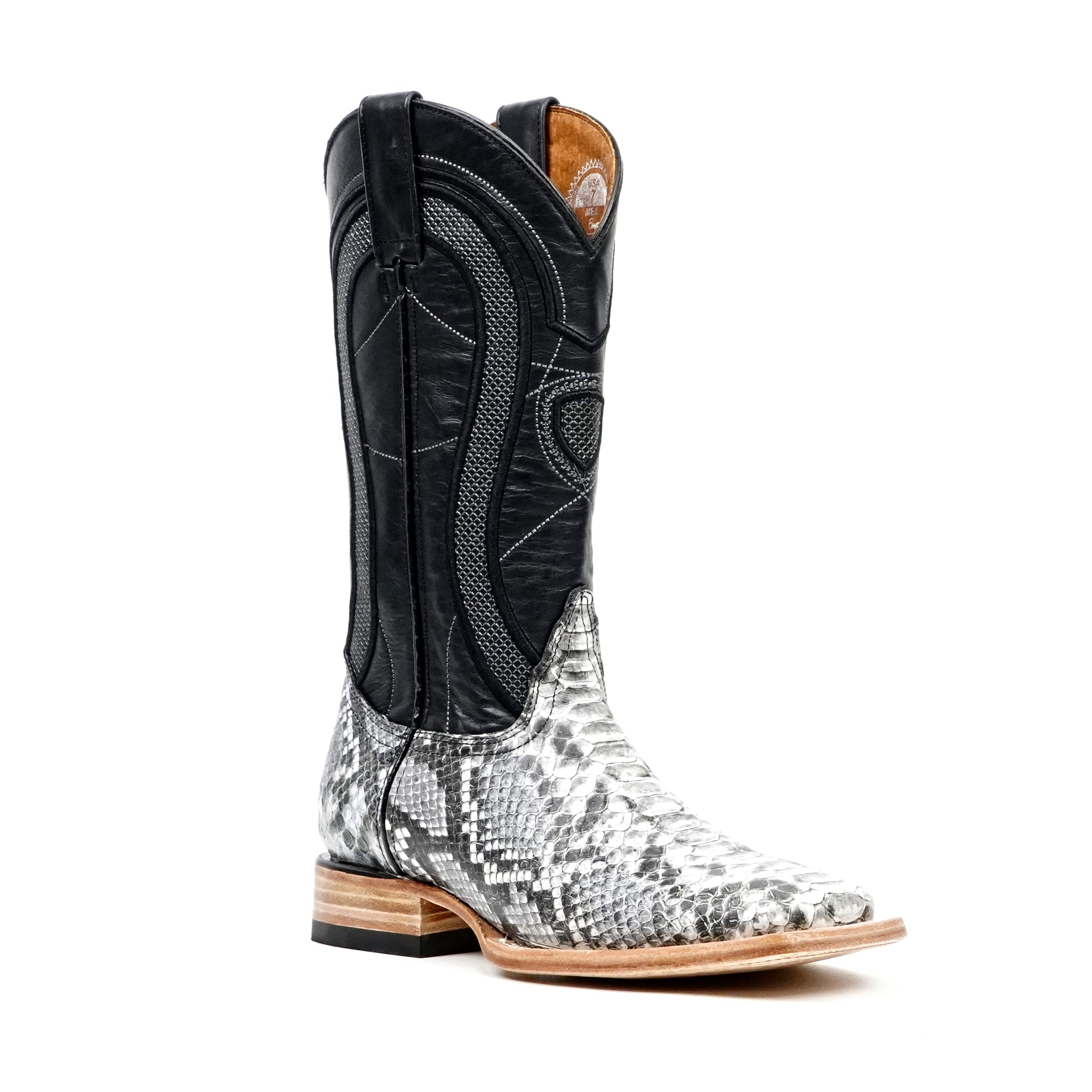 Botas Vaqueras Python Natural - Piel Gofrada - Punta Cuadrada (E913)