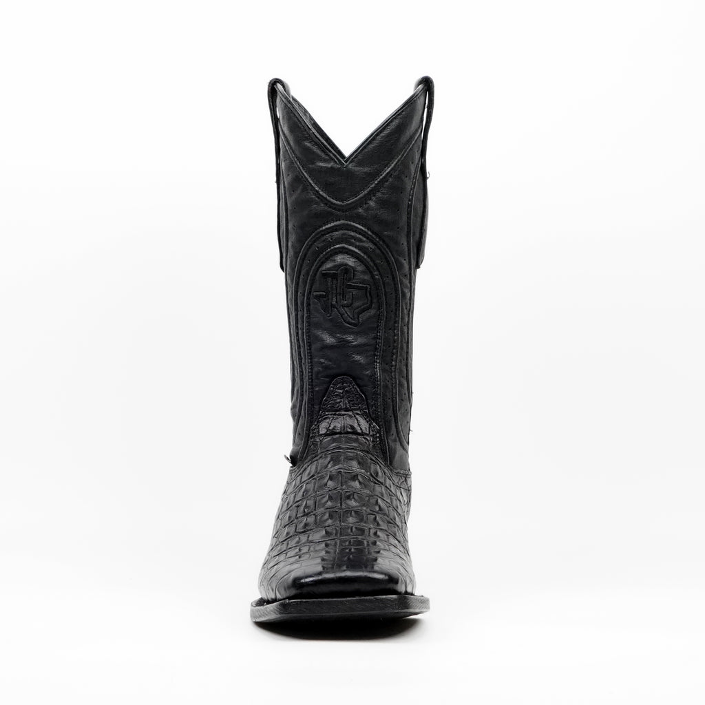 Alligator Hornback Black Boots - Embossed Leather - Square Toe (E930)