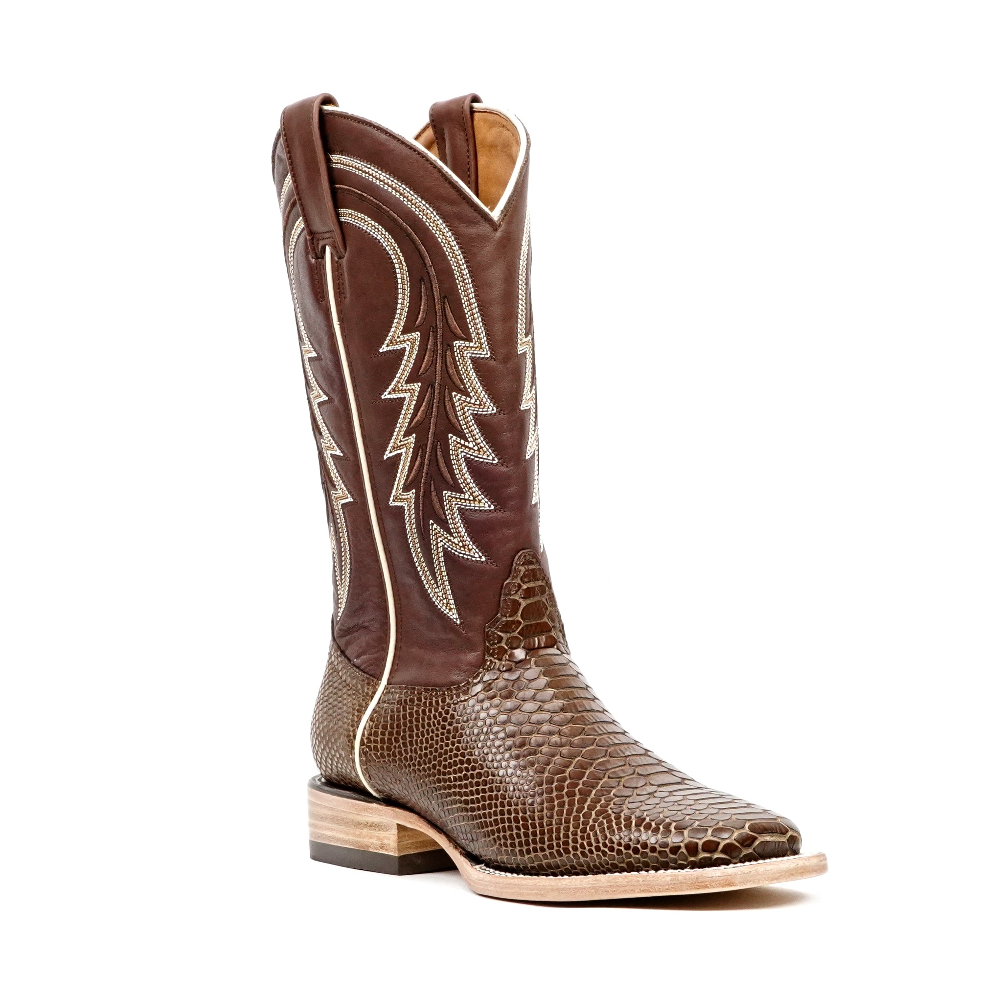 Botas Cowboy Serpiente - Piel Marrón Grabada - Punta Cuadrada (E948)