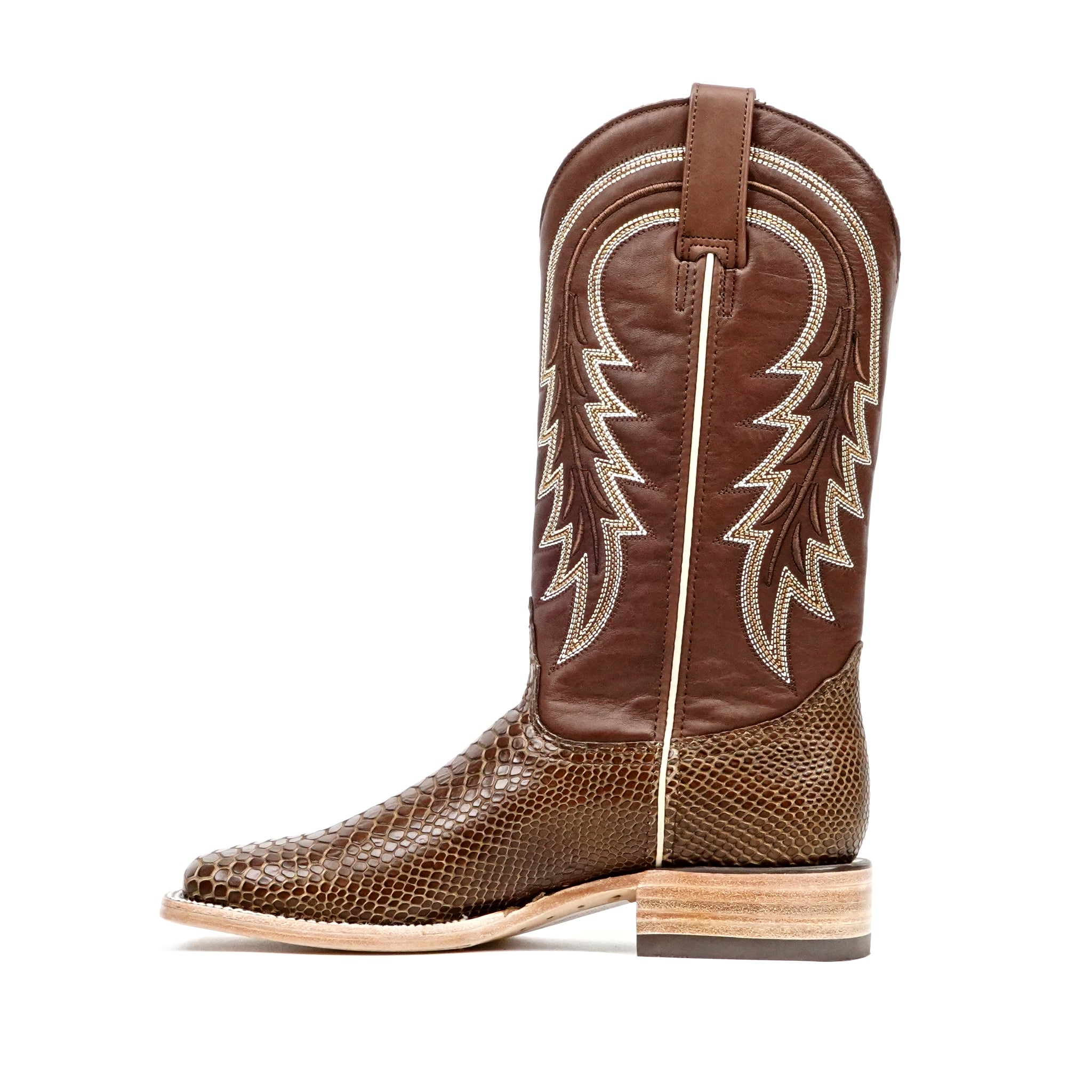 Botas Cowboy Serpiente - Piel Marrón Grabada - Punta Cuadrada (E948)