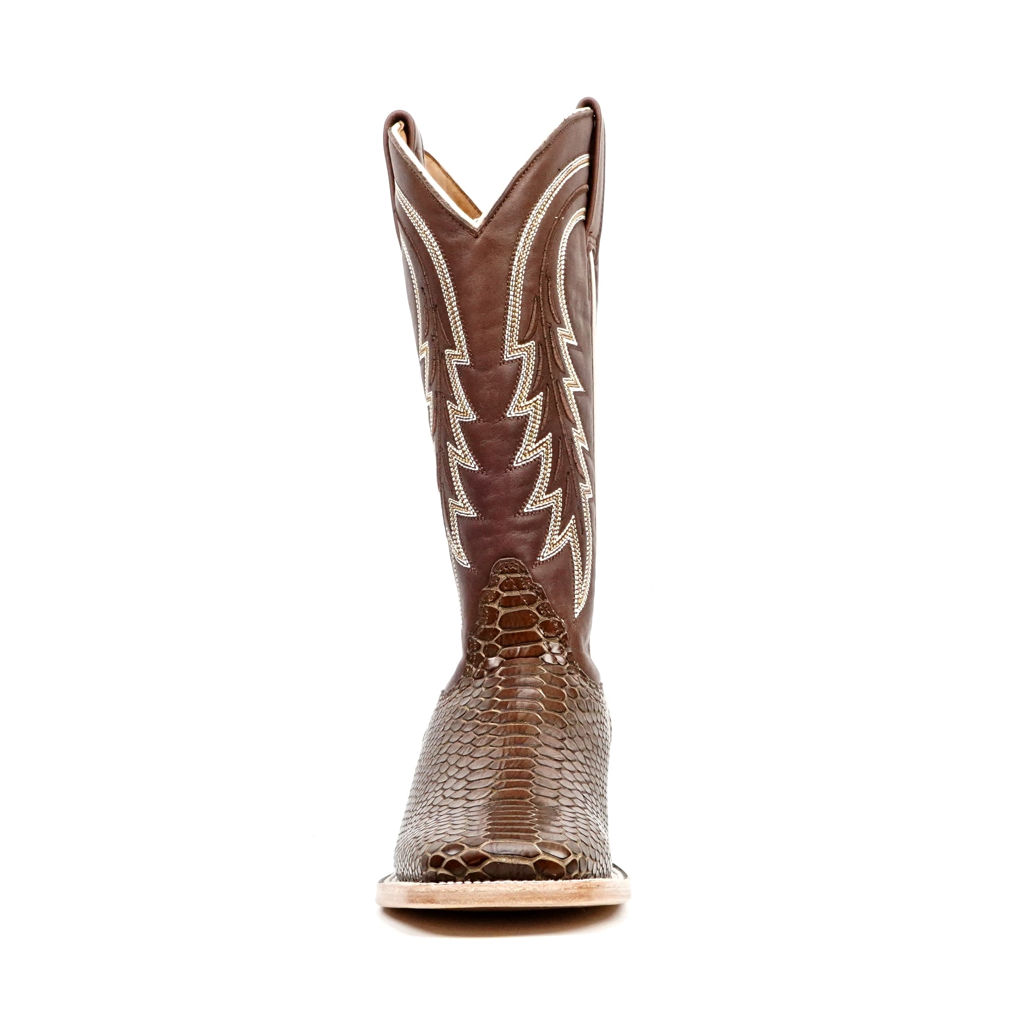 Botas Cowboy Serpiente - Piel Marrón Grabada - Punta Cuadrada (E948)