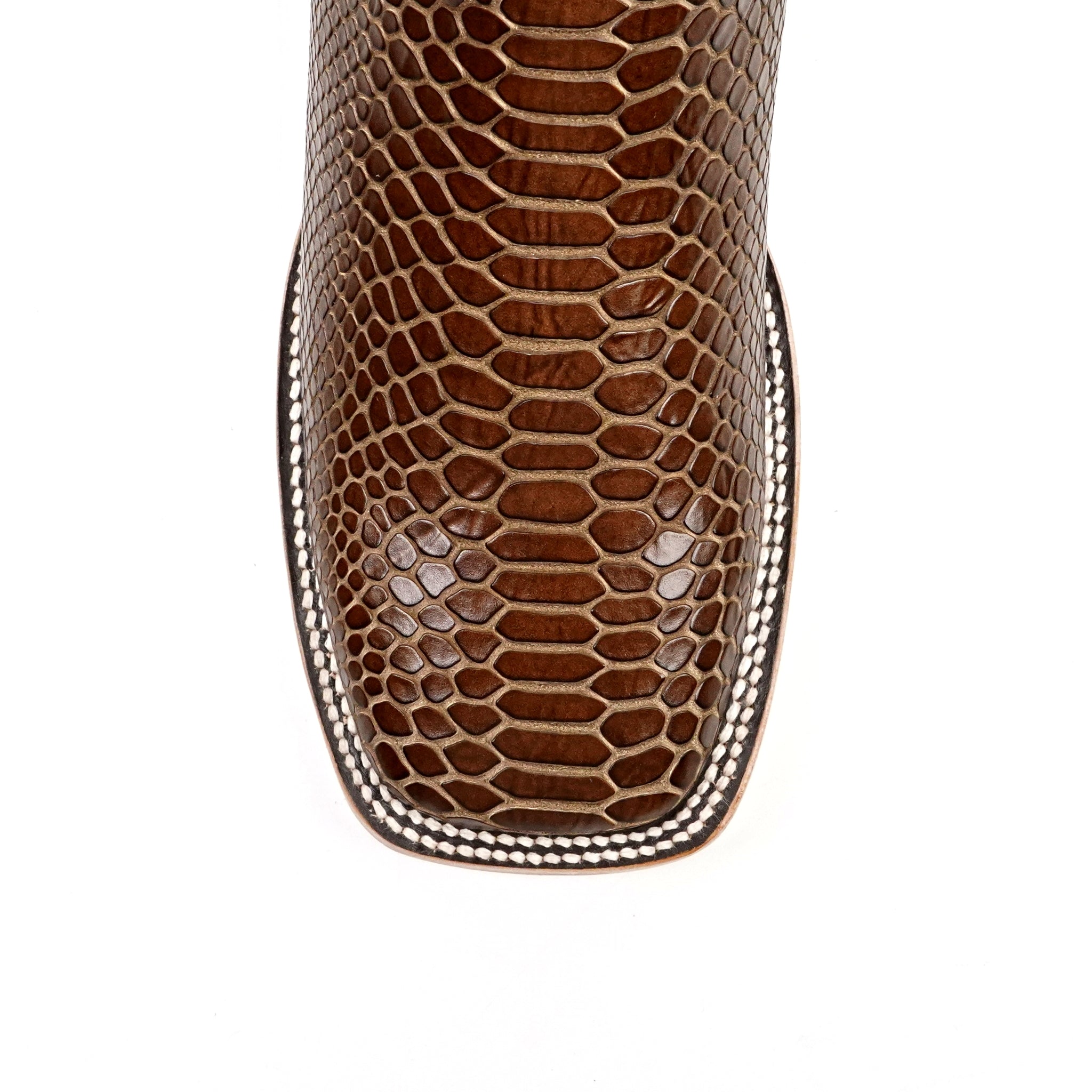 Botas Cowboy Serpiente - Piel Marrón Grabada - Punta Cuadrada (E948)