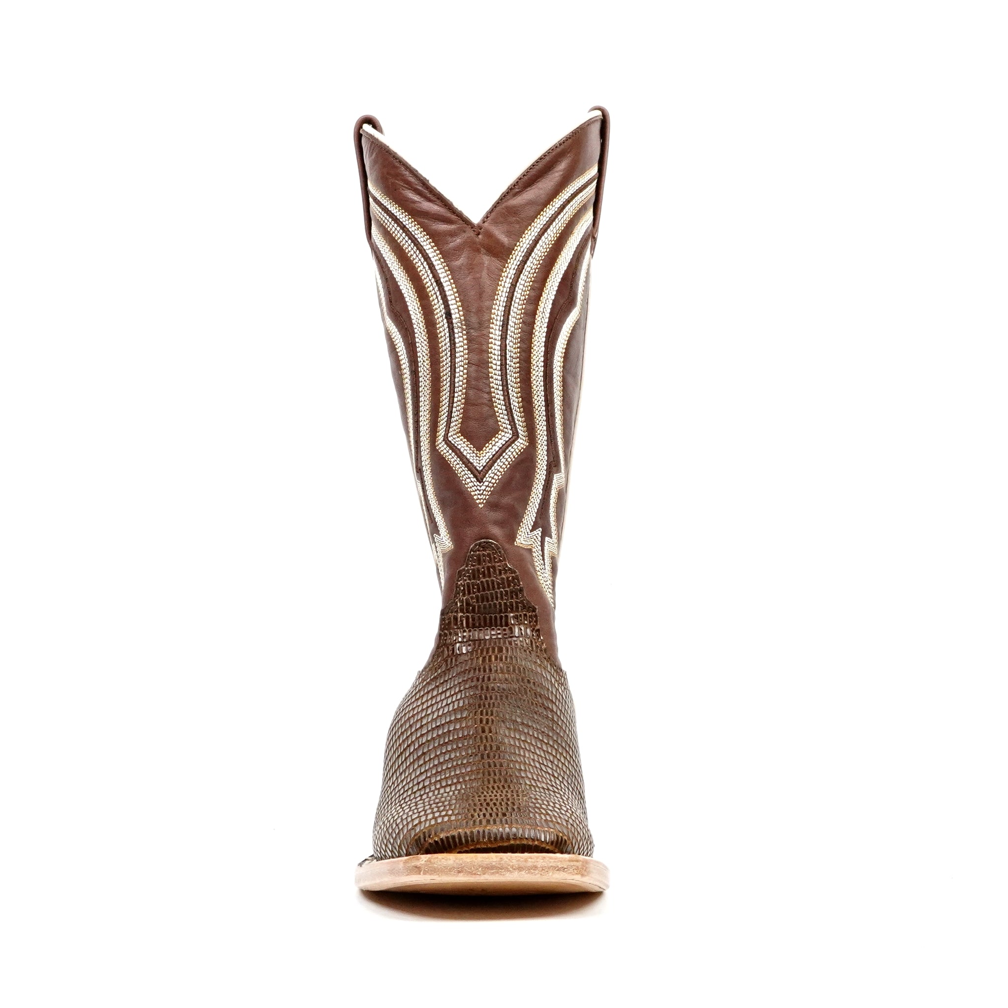 Botas vaqueras de piel de lagarto - Piel grabada marrón - Punta cuadrada (E949)