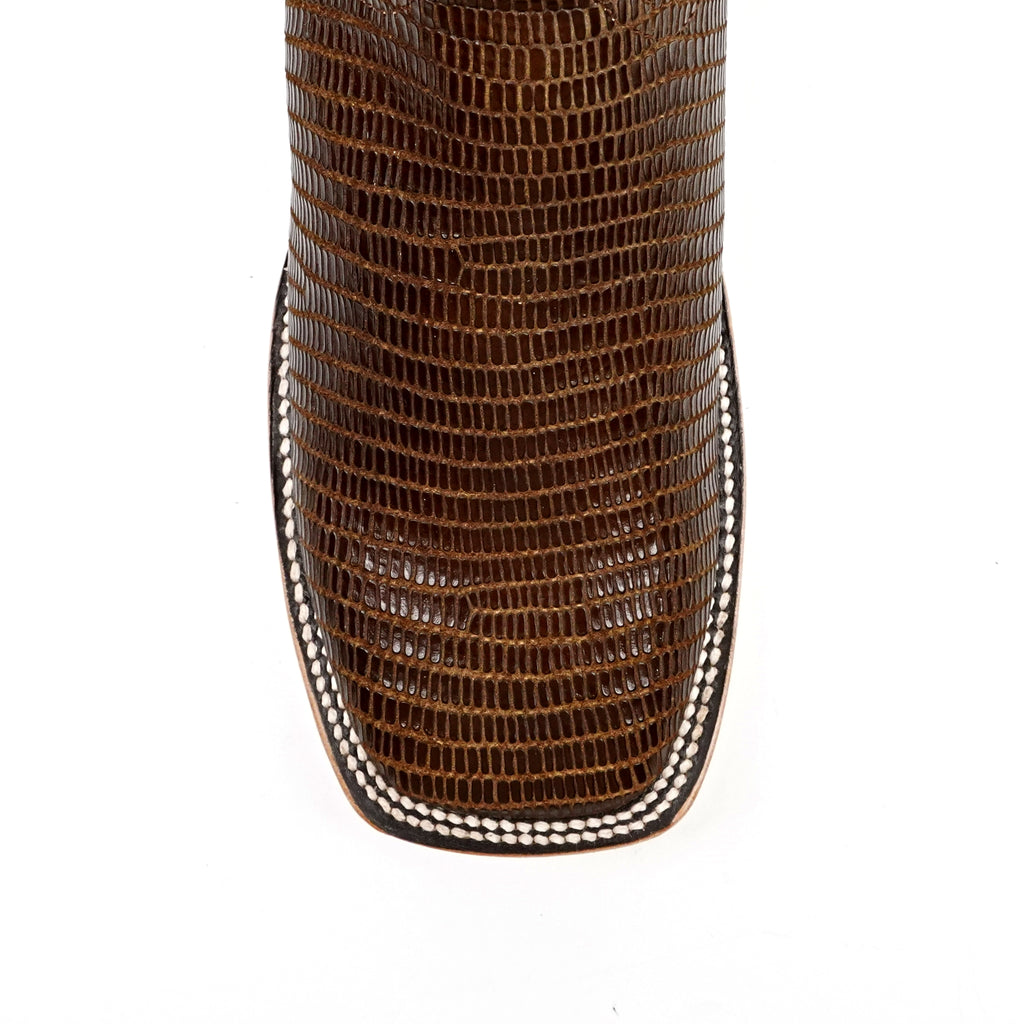 Botas vaqueras de piel de lagarto - Piel grabada marrón - Punta cuadrada (E949)