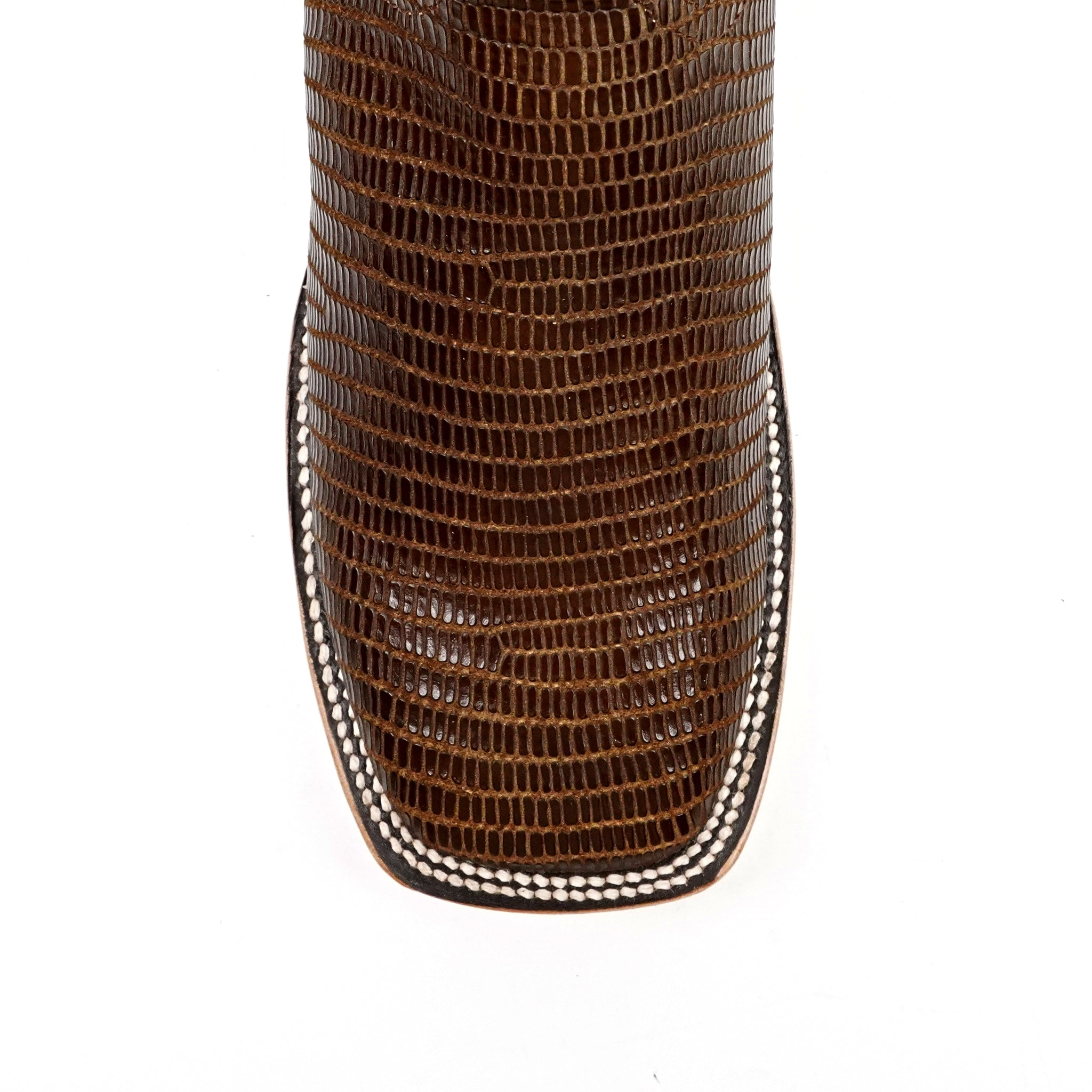 Botas vaqueras de piel de lagarto - Piel grabada marrón - Punta cuadrada (E949)