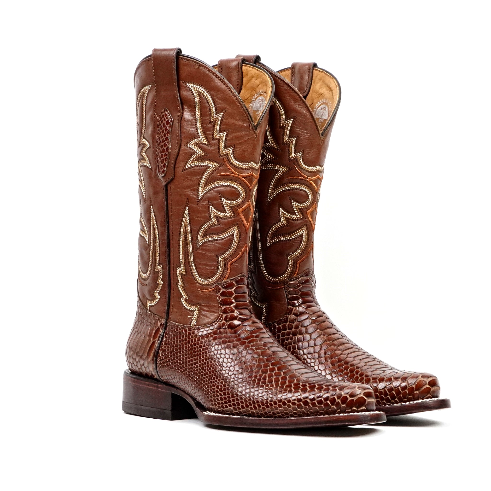 Botas Cognac Serpiente - Piel Grabada - Punta Redonda (E953)