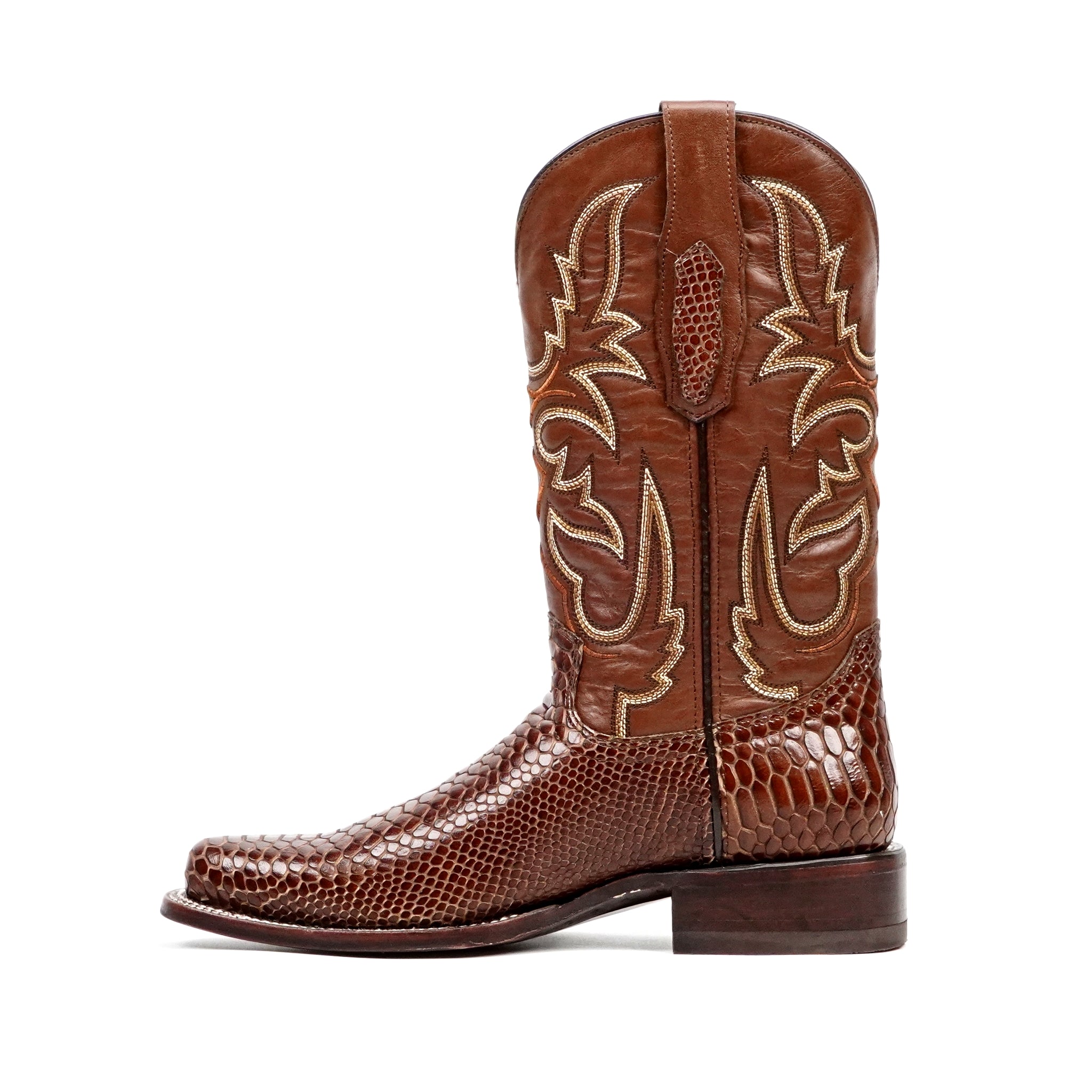 Botas Cognac Serpiente - Piel Grabada - Punta Redonda (E953)