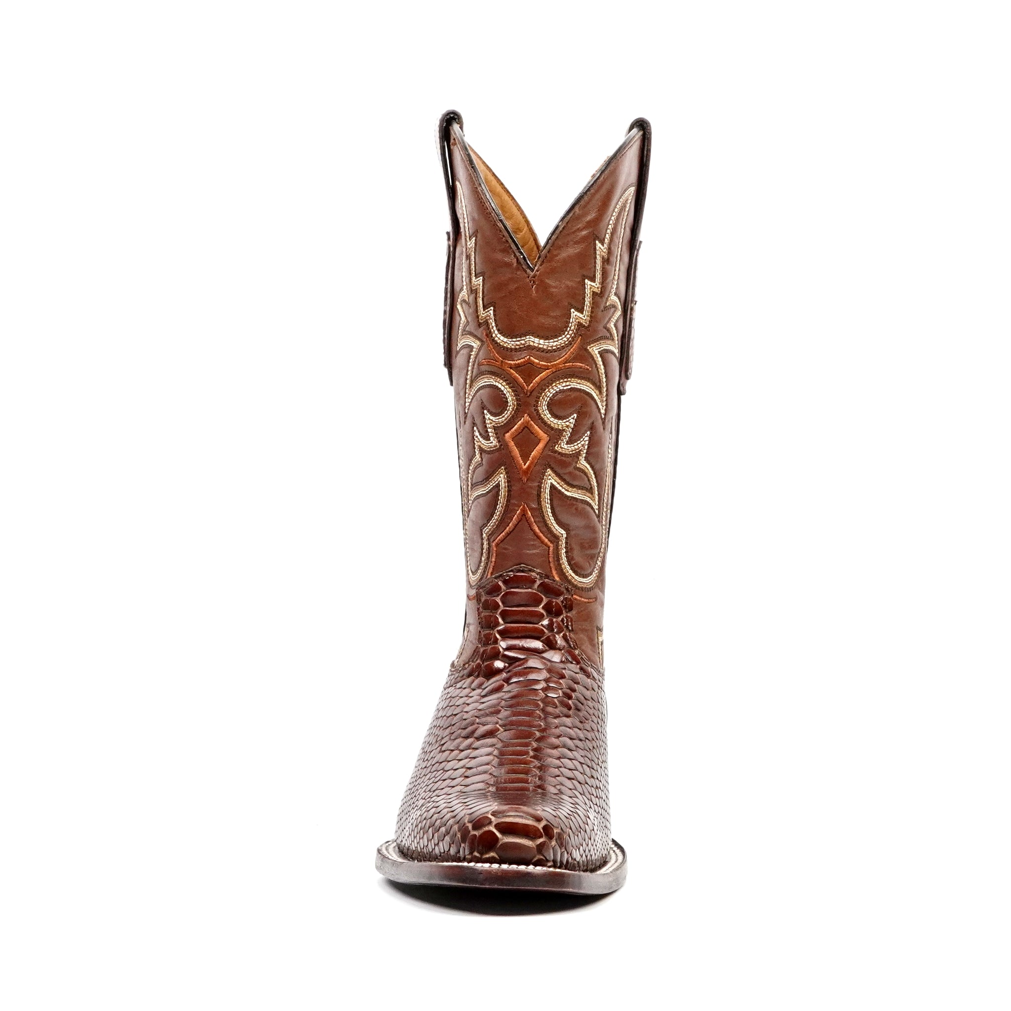Botas Cognac Serpiente - Piel Grabada - Punta Redonda (E953)