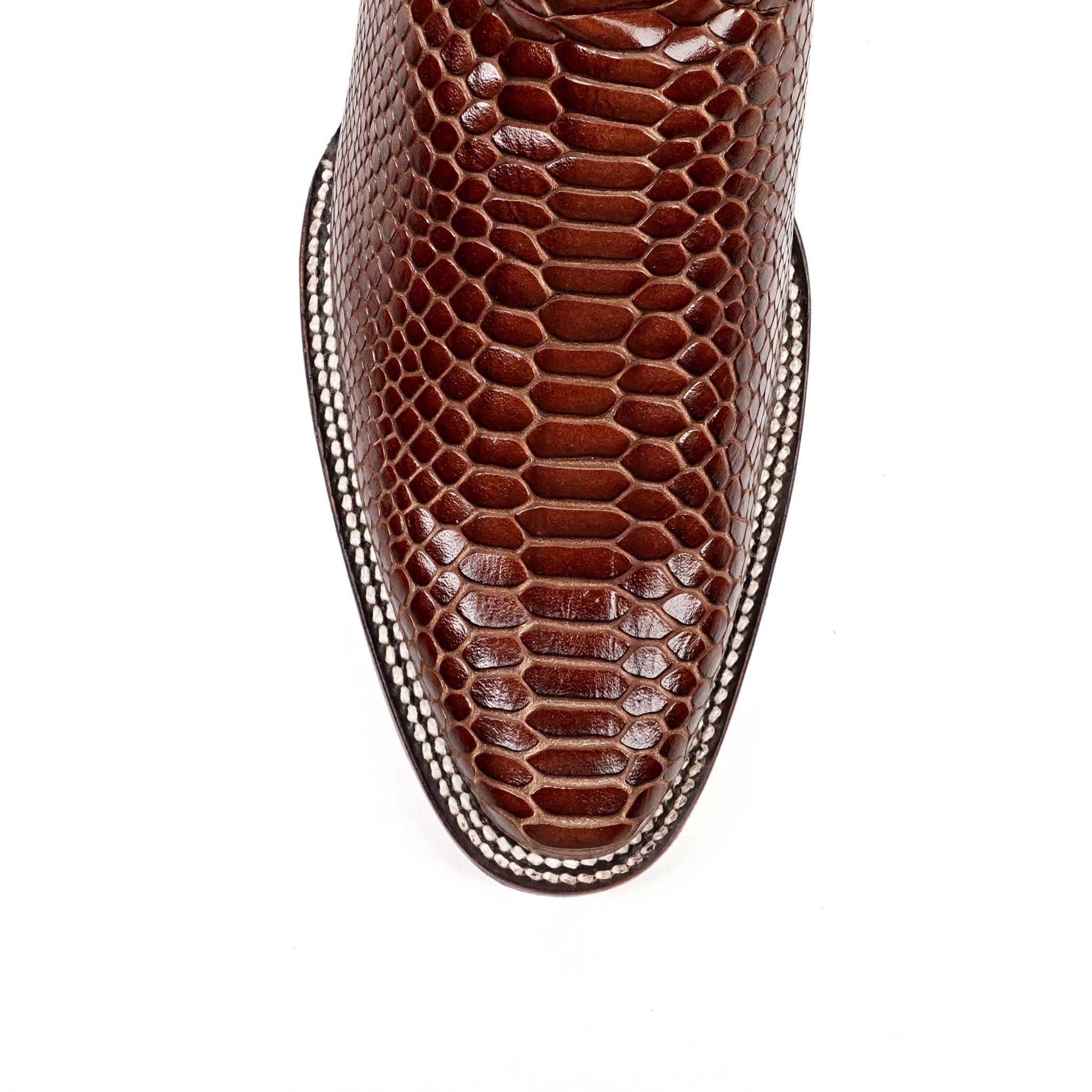Botas Cognac Serpiente - Piel Grabada - Punta Redonda (E953)