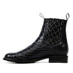 Botines Snake al Tobillo - Piel Gofrada Negra - Punta Rodeo (E955)