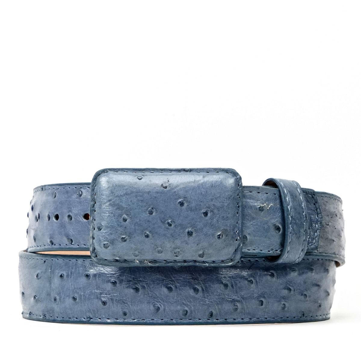 Exotic Full Quilt Ostrich Belt - Denim Blue (C-001)