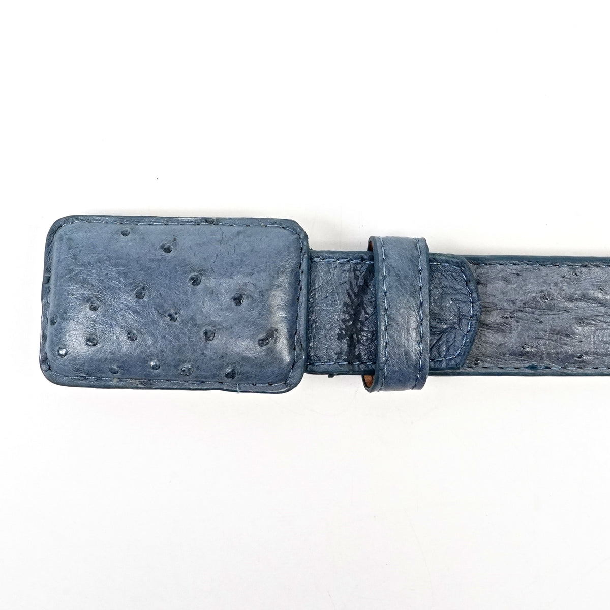 Exotic Full Quilt Ostrich Belt - Denim Blue (C-001)