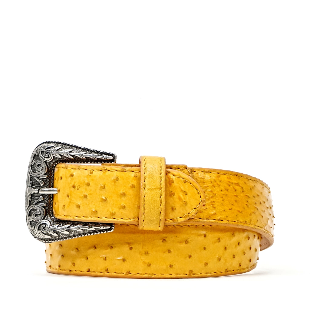 Exotic Full Quilt Ostrich Belt - Yellow (C-028)