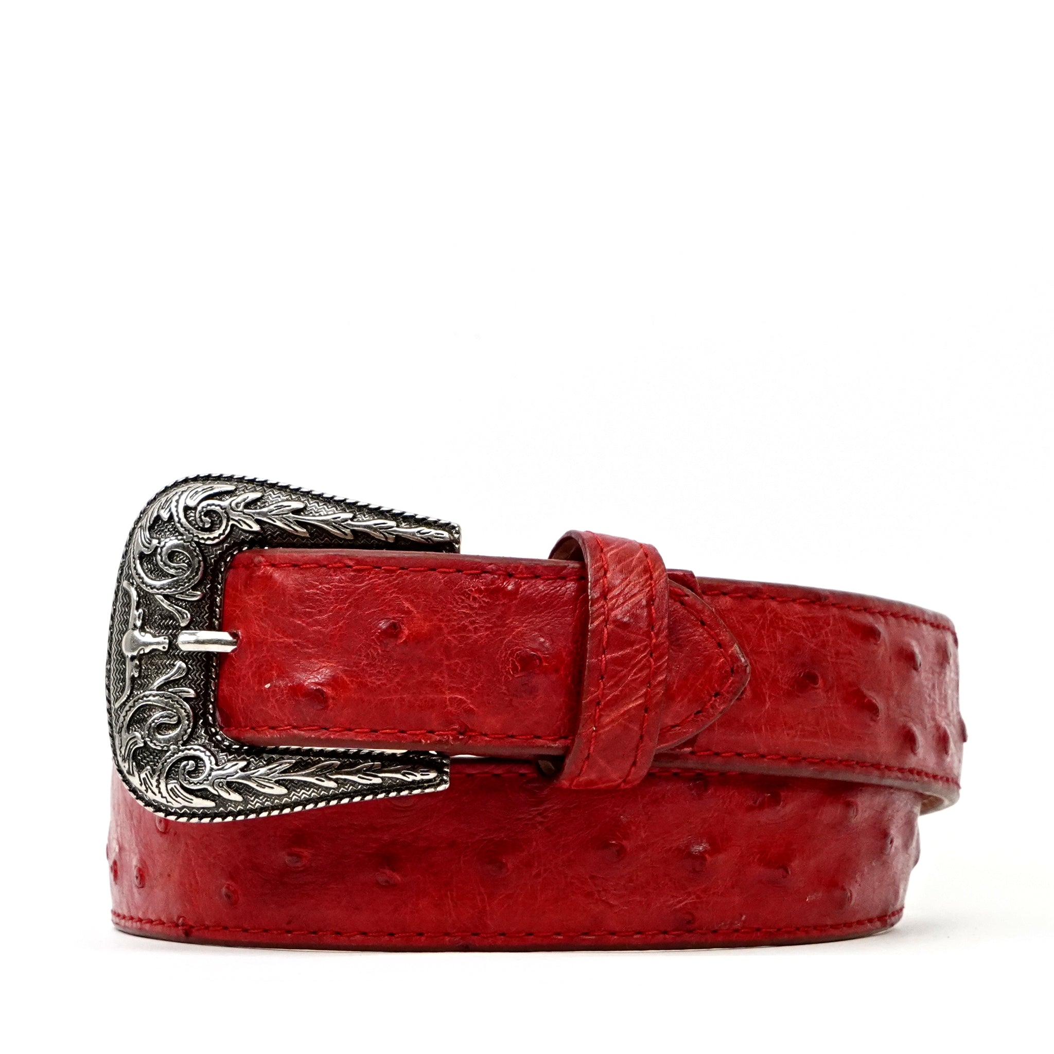 Exotic Full Quilt Ostrich Belt - Red (C-028)