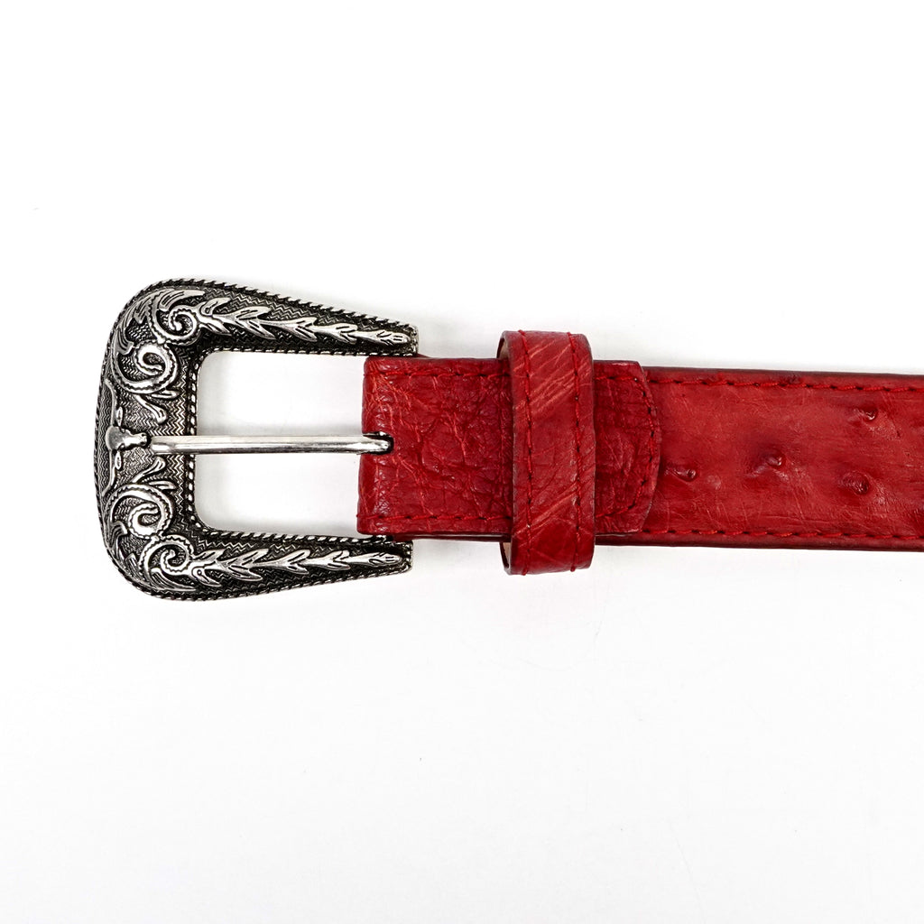 Exotic Full Quilt Ostrich Belt - Red (C-028)