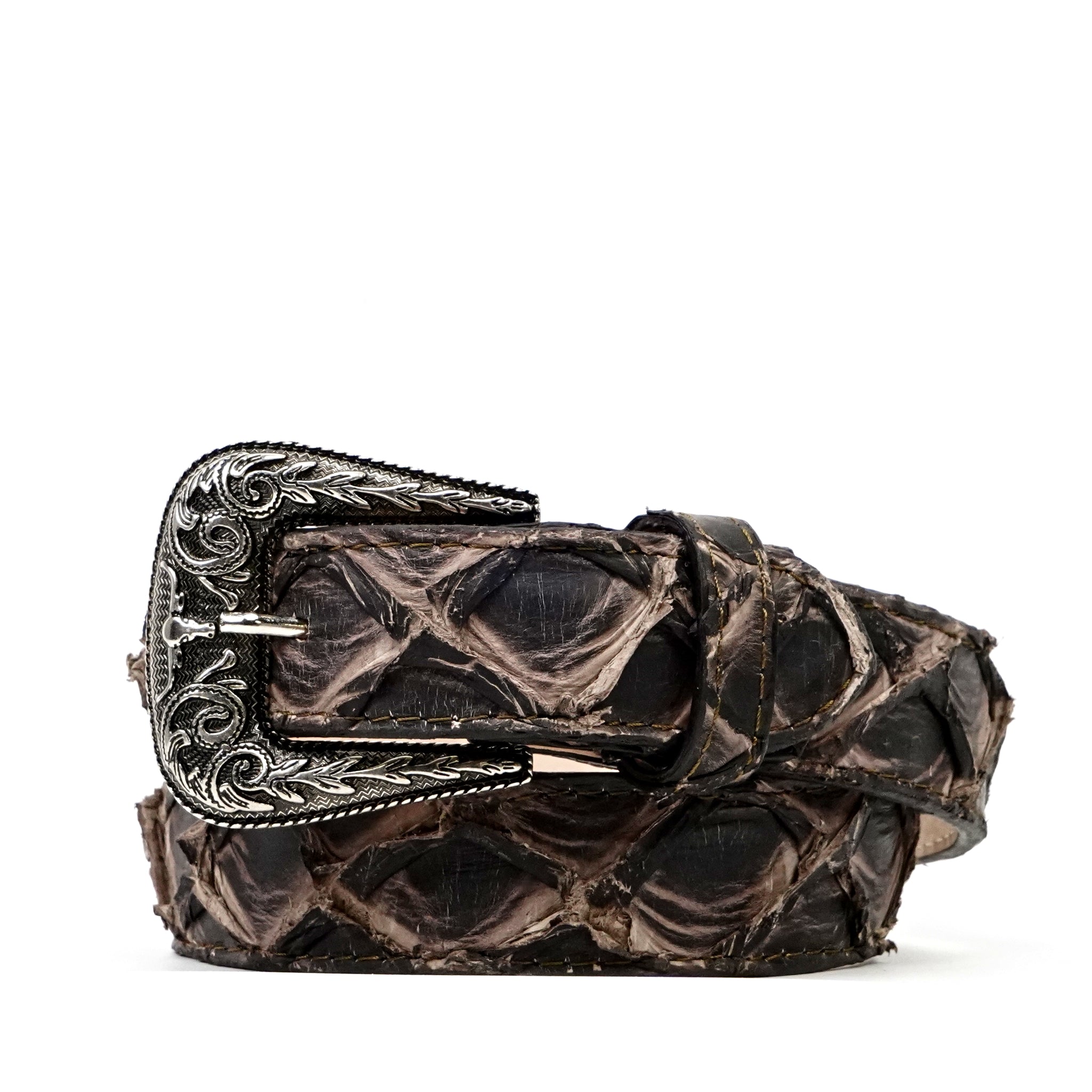 Exotic Full Quilt Pirarucu Belt - Eclipse Brown (C-028)
