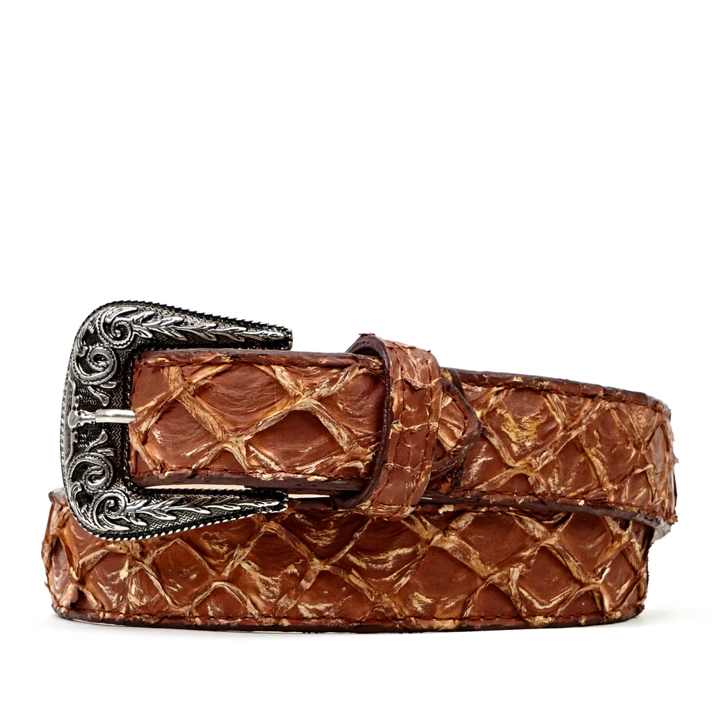 Exotic Full Quilt Pirarucu Belt - Pecan (C-028)