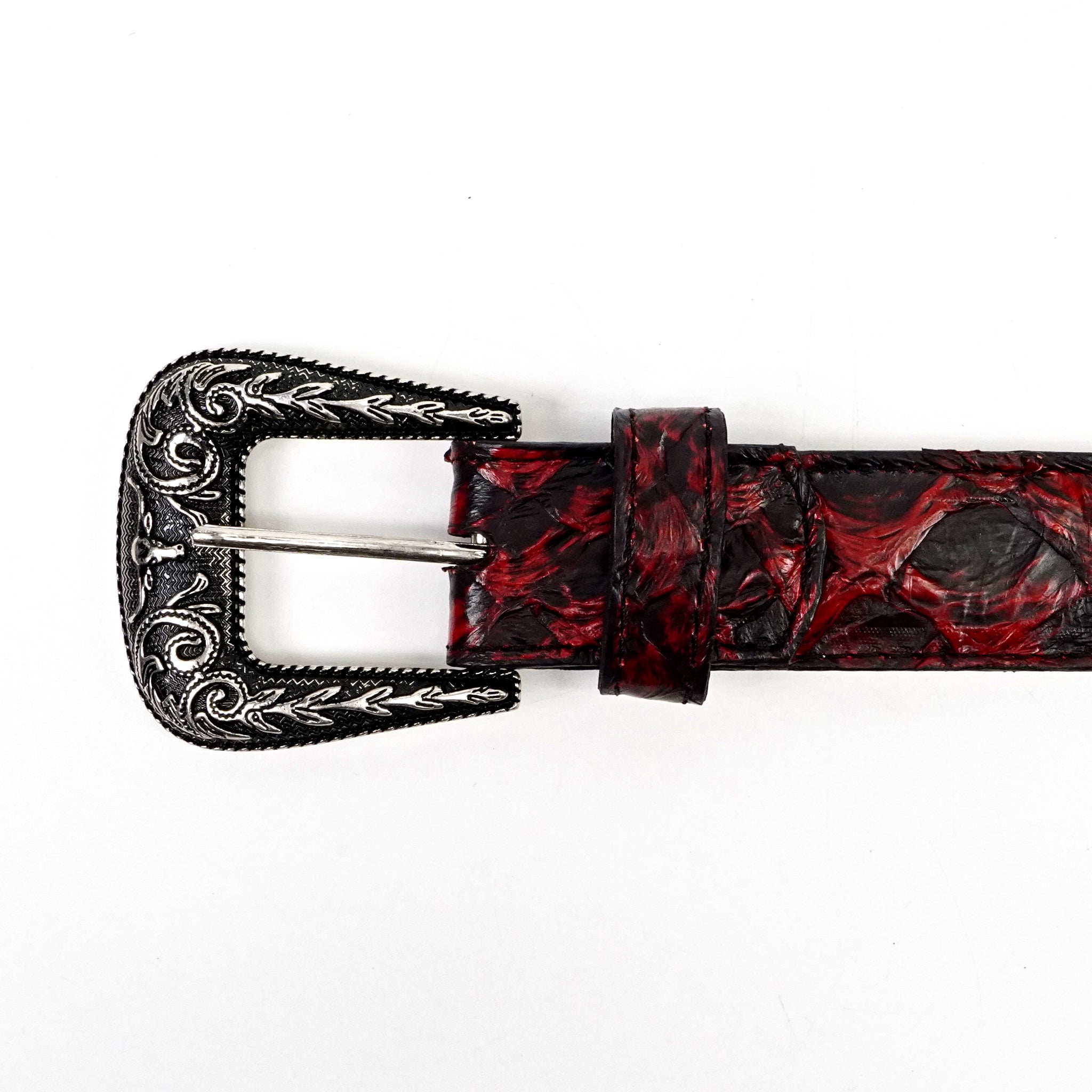 Exotic Full Quilt Pirarucu Belt - Red/Black (C-028)