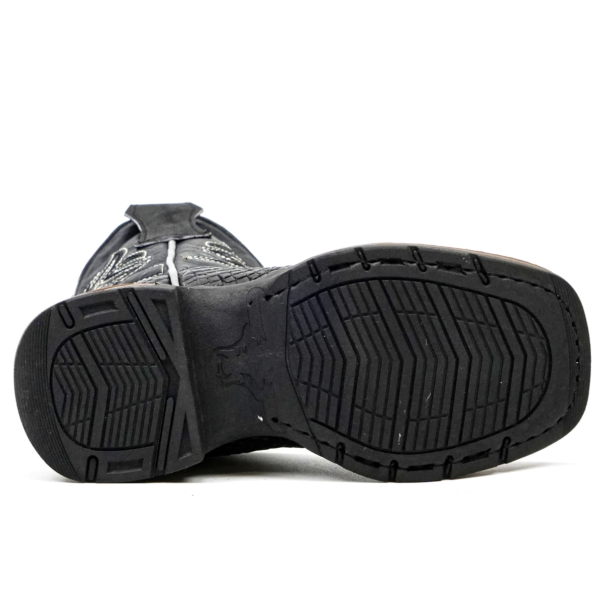Kids Python Black Boots - Embossed Leather - Square Toe