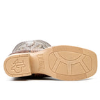 Chocolate Python - Botas de piel repujada para niños - Punta cuadrada (K11-1)