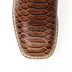 Chocolate Python - Botas de piel repujada para niños - Punta cuadrada (K11-1)