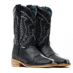 Bota infantil de media pantorrilla con estampado de raya y puntera estilo rodeo en color negro