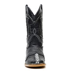 Bota infantil de media pantorrilla con estampado de raya y puntera estilo rodeo en color negro