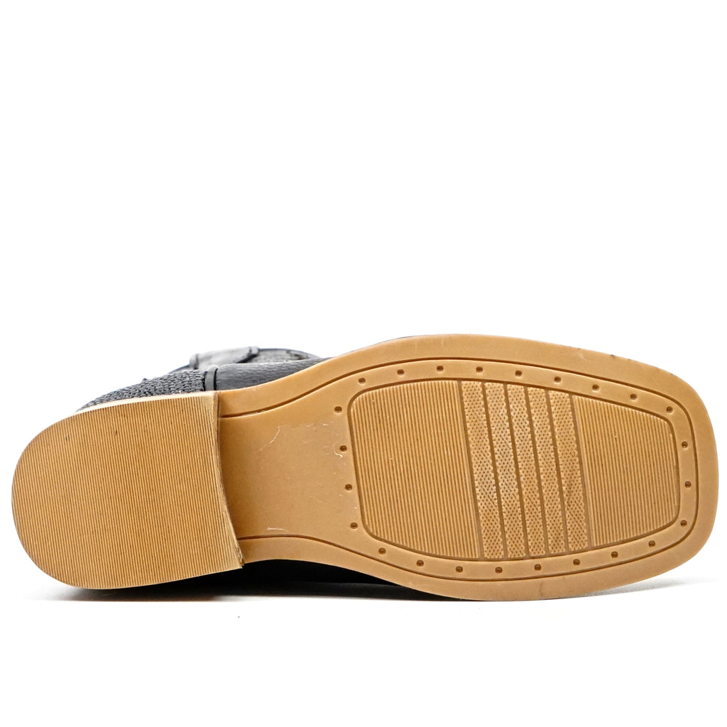 Bota infantil de media pantorrilla con estampado de raya y puntera estilo rodeo en color negro