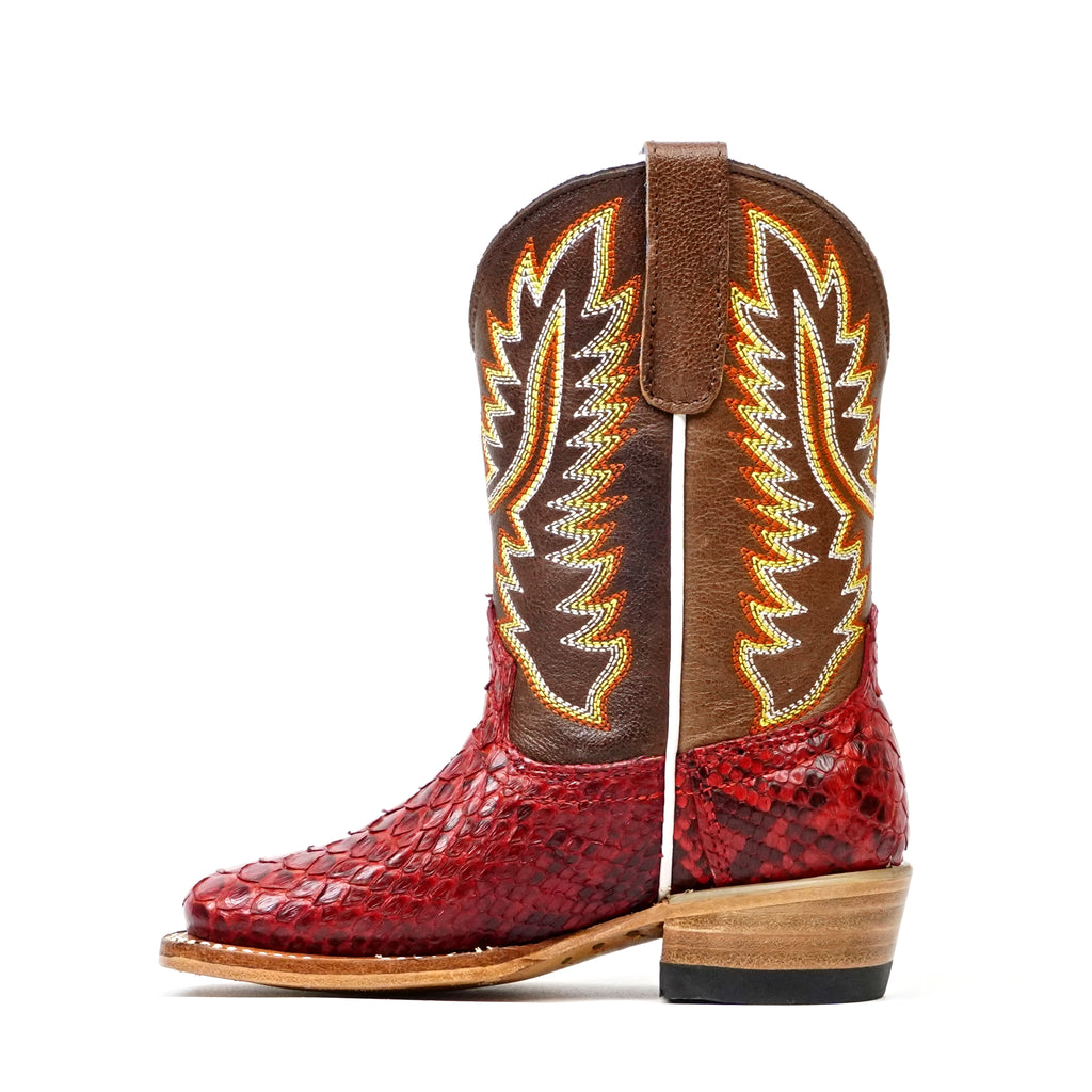 Kids Python Boots - Red - Square Toe