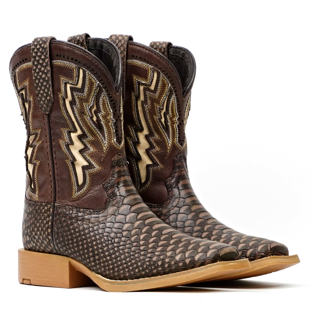 Kids Choco Python Boots - Embossed leather - Square Toe (TCK014)