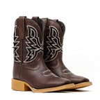 Kids Brown Leather Boots - Slip-Resistant Sole - Square Toe (TCK016)