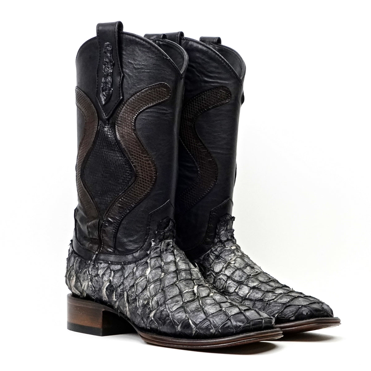 Connor Platinum Pirarucu Fish Boots (Diamond) - Newspaper - Square Toe