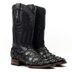Connor Platinum Pirarucu Fish Boots - Sapphire Black - Square Toe