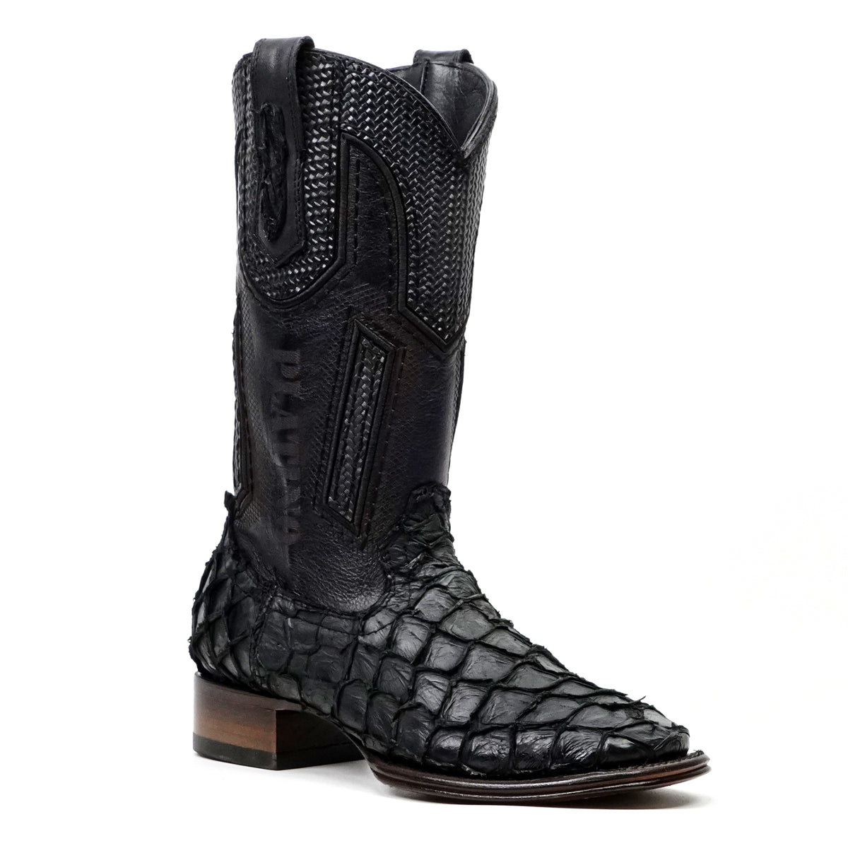 Connor Platinum Pirarucu Fish Boots - Black - Square Toe