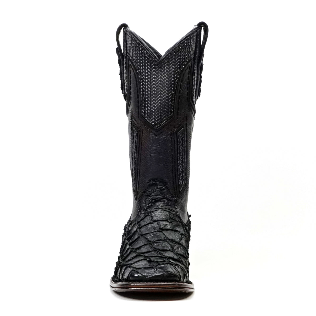 Connor Platinum Pirarucu Fish Boots - Black - Square Toe