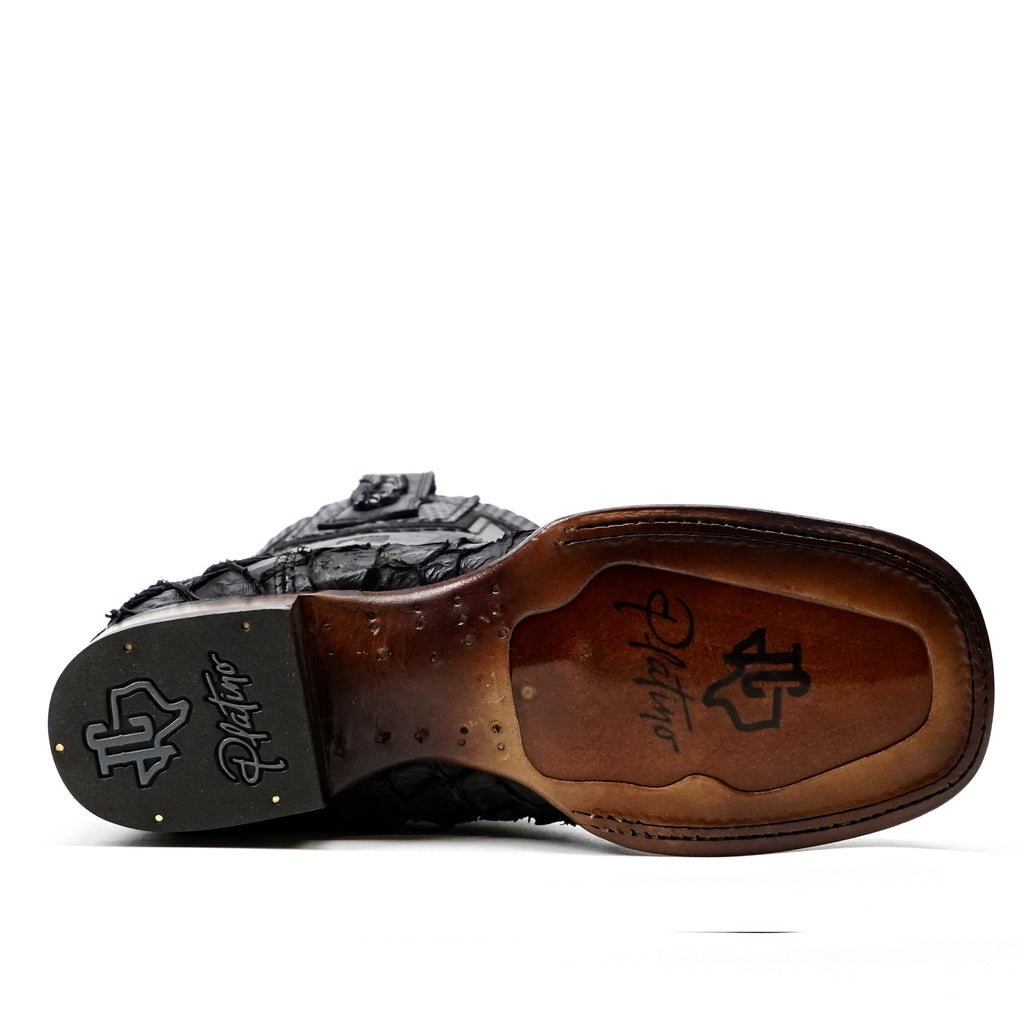 Connor Platinum Pirarucu Fish Boots - Black - Square Toe