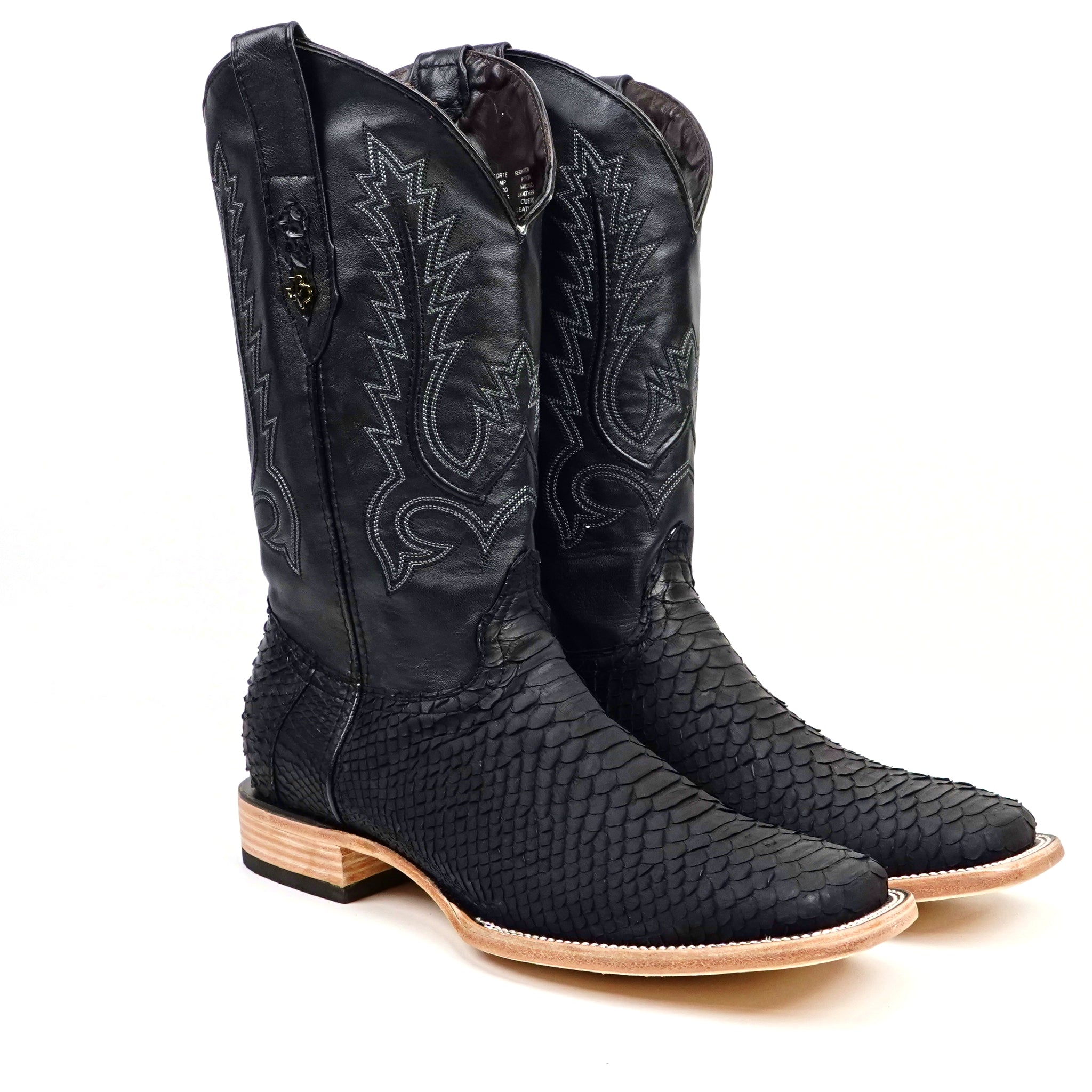 Tanner Python Boots - Matte Black - Square Toe (PN30)