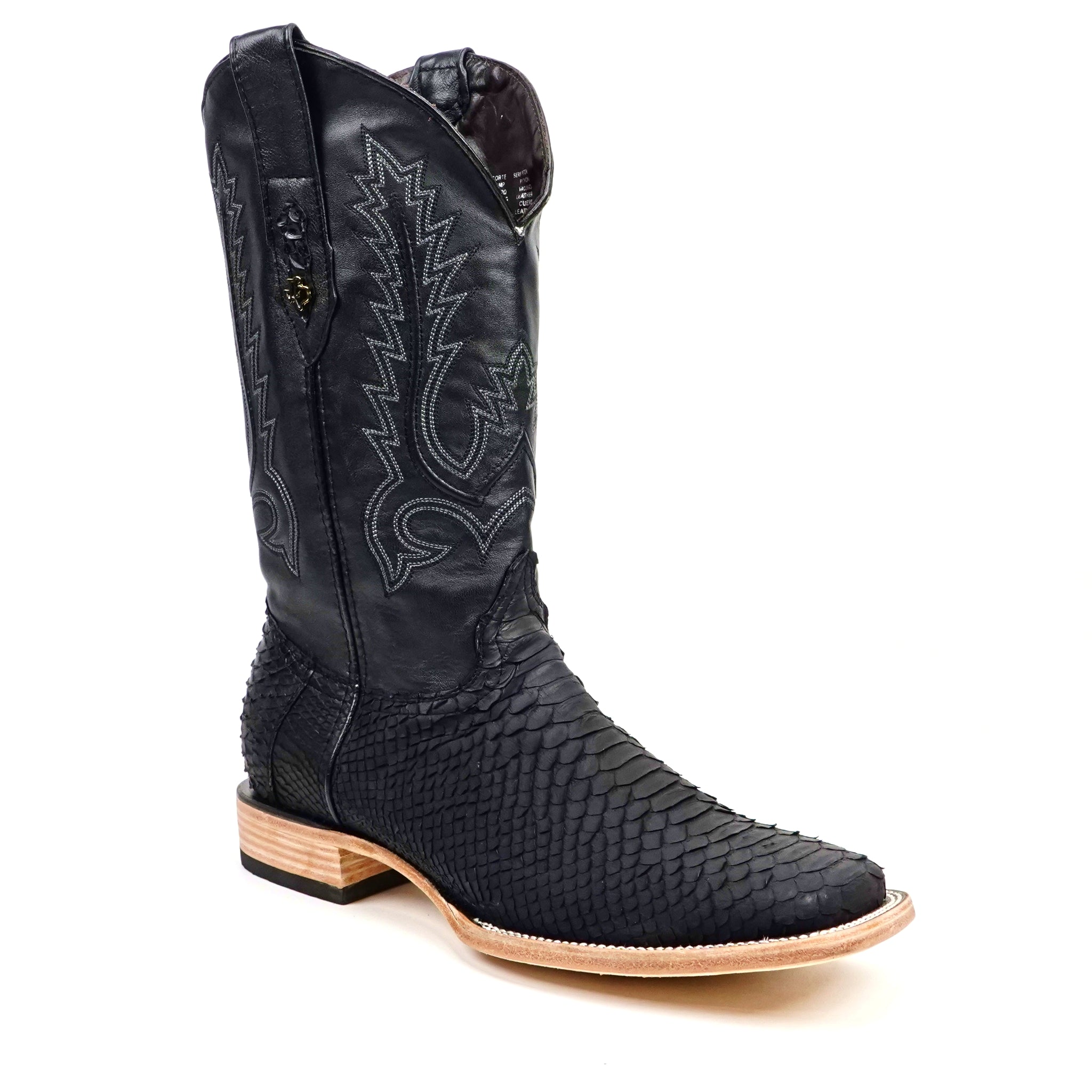 Tanner Python Boots - Matte Black - Square Toe (PN30)