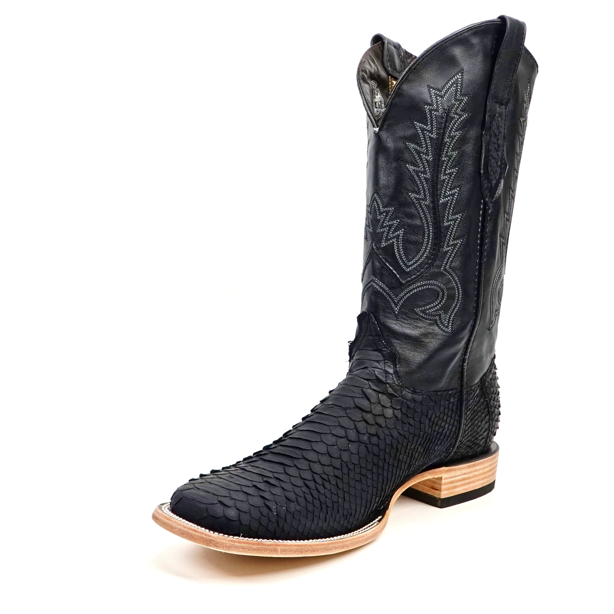 Tanner Python Boots - Matte Black - Square Toe (PN30)