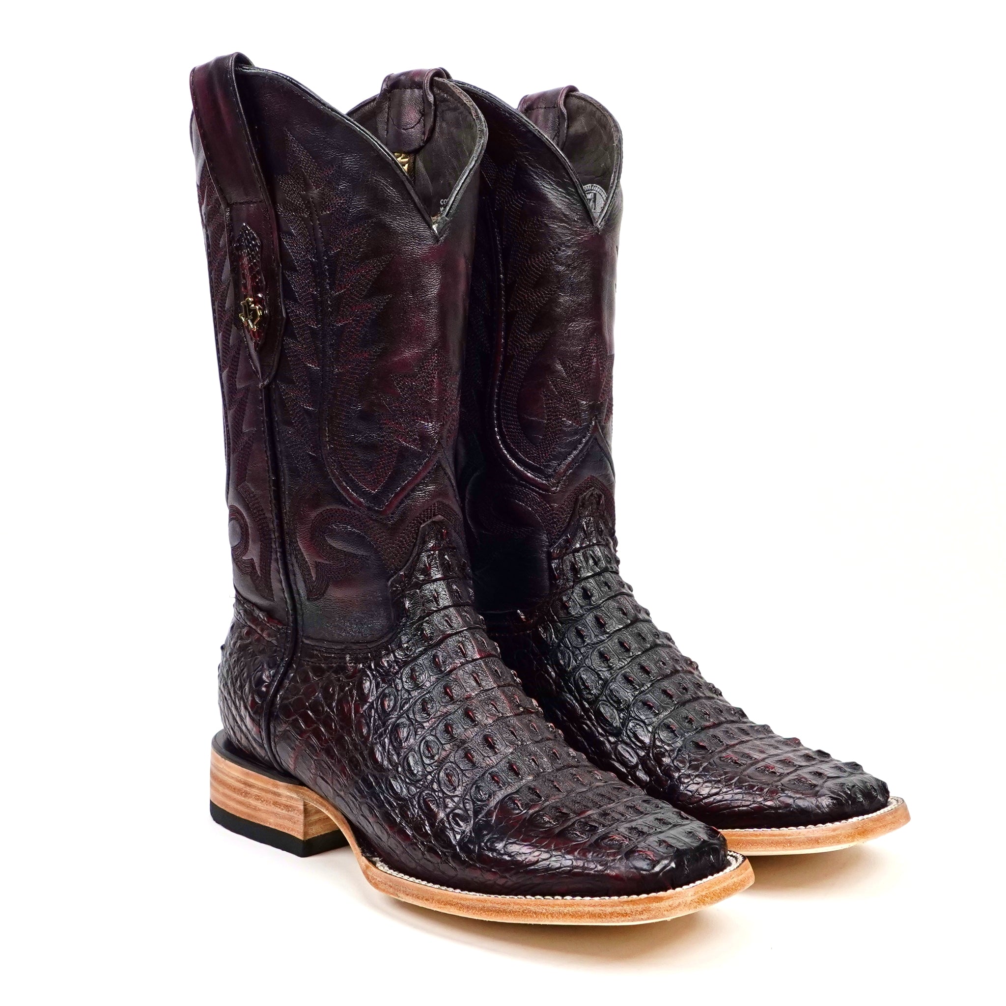 Rhodes Nile Crocodile Hornback Boots - Black Cherry - Square Toe (LM10)