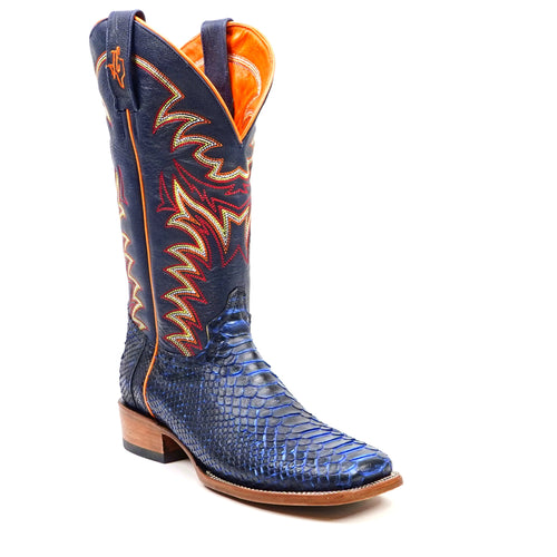 Braxton Python Boots - Navy Blue - Square Toe