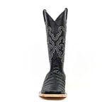 Caiman Belly Black Boots - Embossed Leather - Square Toe (E423)