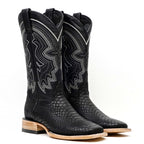 Python Black Cowboy Boots - Embossed Leather - Square Toe (E425)