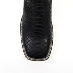 Python Black Cowboy Boots - Embossed Leather - Square Toe (E425)