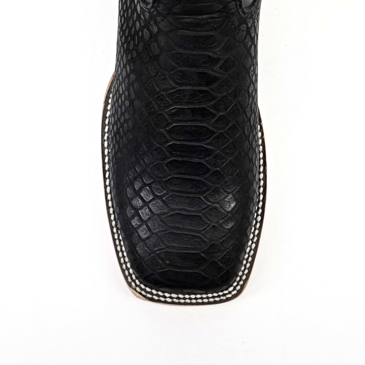 Python Black Cowboy Boots - Embossed Leather - Square Toe (E425)