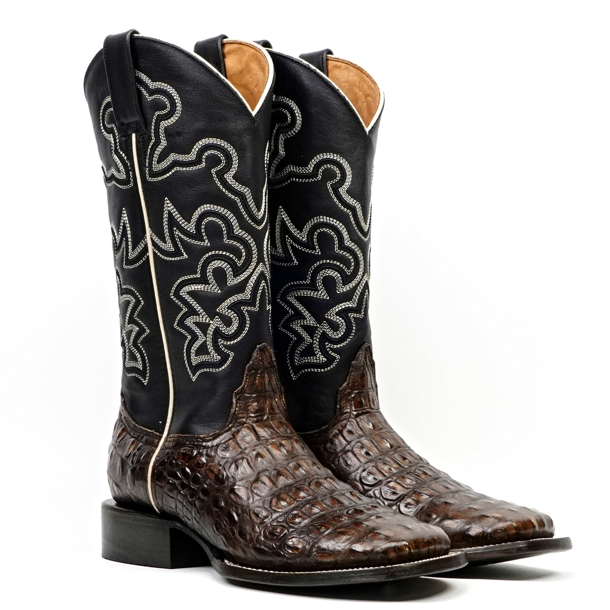 Alligator Hornback Dark Caramel Boots - Embossed Leather - Square Toe (E958)