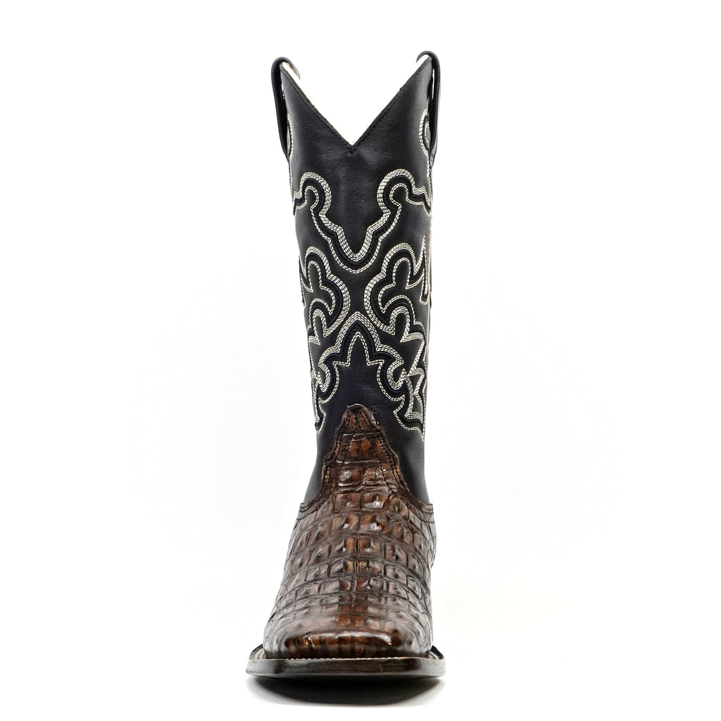 Alligator Hornback Dark Caramel Boots - Embossed Leather - Square Toe (E958)