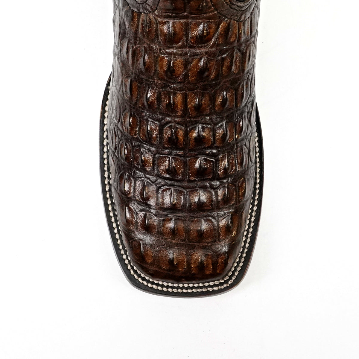 Alligator Hornback Dark Caramel Boots - Embossed Leather - Square Toe (E958)