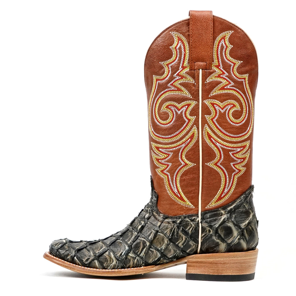 Butch Pirarucu Fish Boots - Camel Black - Narrow Square Toe