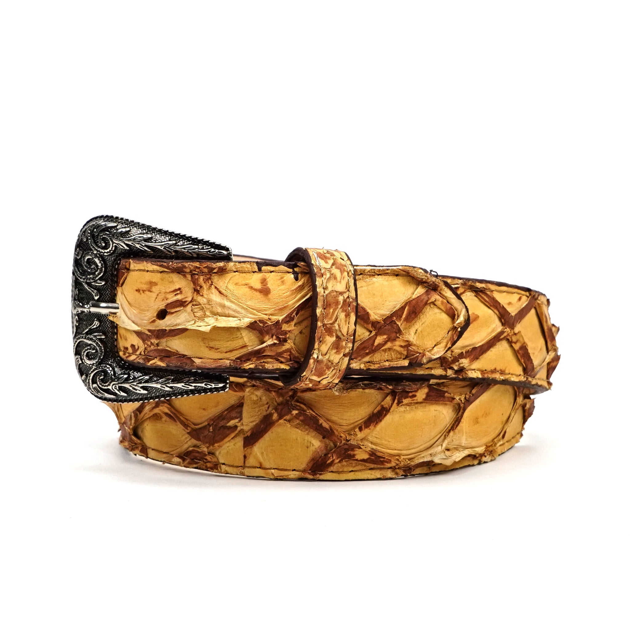 Cinturón exótico de pirarucú de cuerpo entero - Amarillo (C-028)